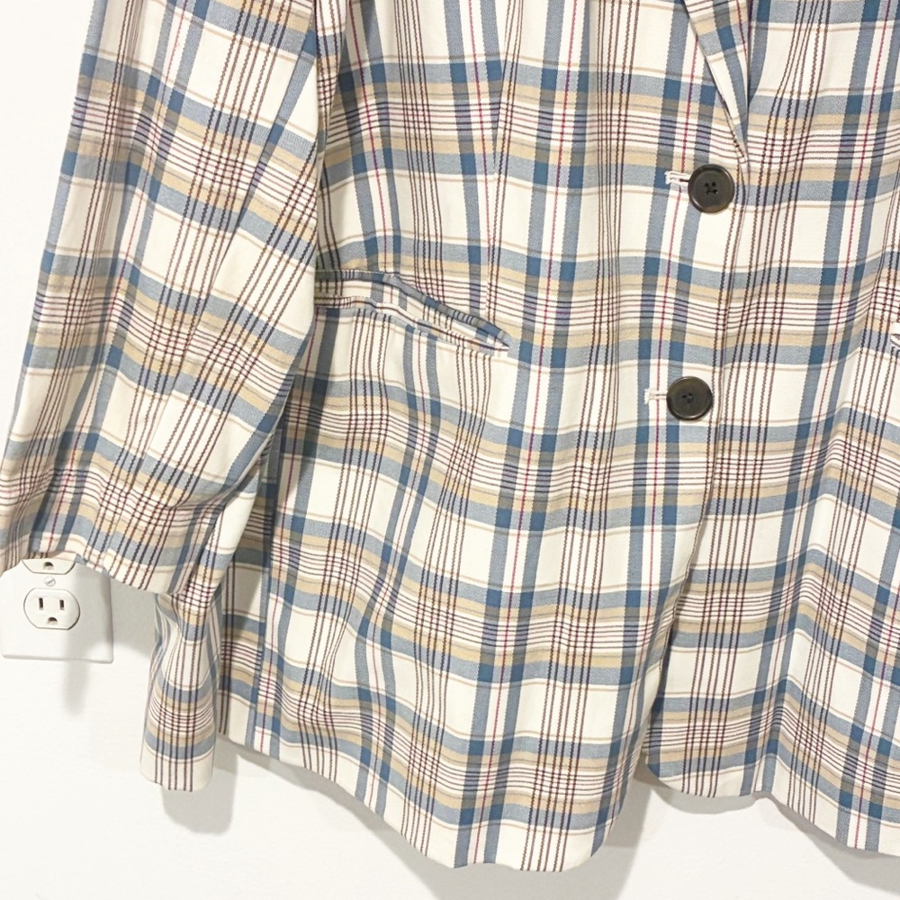 Plaid Single-Breasted Blazer in Blue & Cream - Picture 3 of 6